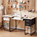 59" Folding Sewing Table with Adjustable Tabletop and Foldable Side Shelf | by AVAWING