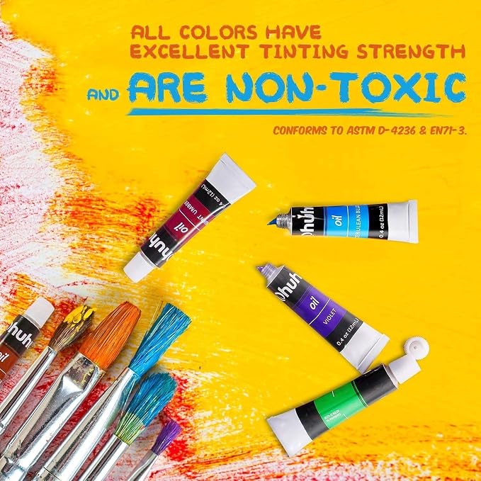 Ohuhu Oil Paint Set, 24 Oil-Based Colors, 12ml/0.42oz x 24 Tubes Non-Toxic Oil - Image 3
