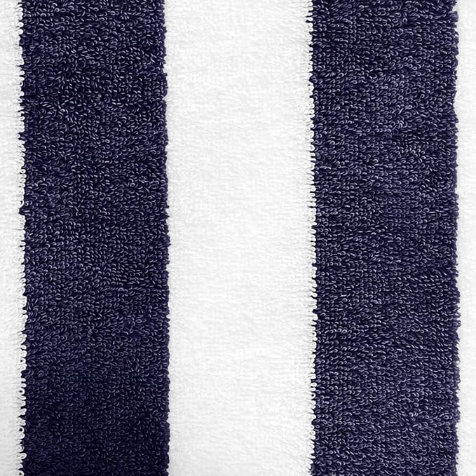Amazon Basics 100% Cotton Terry Absorbent Cabana Stripe Pool & Beach Towels, Soft, Large, and Thick, 2-Pack, Navy Blue, 30 in x 60 in