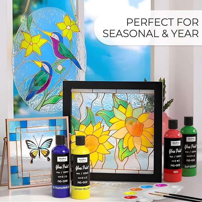 Nicpro 8 Colors Stained Glass Paint Set, 4oz / 120ml Waterproof Acrylic Enamel - Image 4