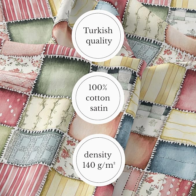 Soft Meadow Patchwork Cotton Fabric Panel, Pastel Floral & Stripe Design - Image 4