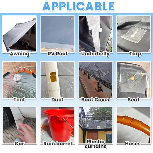 Waterproof Repair Tape for Fabric, Awning, RV Roof, Underbelly, Tarp, Tent, Sail and Boat Cover Outdoor Repair Patch, Heavy Duty, Clear, Multipurpose