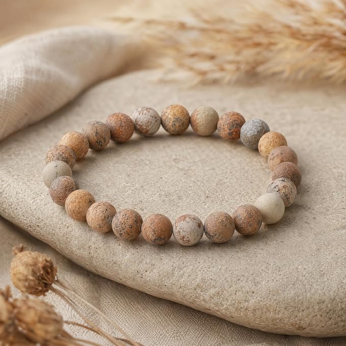48pcs Natural Matte Picture Jasper Gemstone Beads，8mm Frosted Round Loose Stone - Image 3