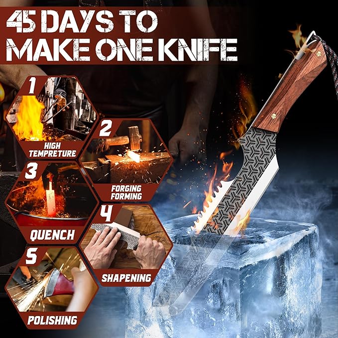 ROCOCO Butcher Meat Cleaver Knife - Boning Knife with Sheath for Kitchen Camping BBQ Birthday Thanksgiving Christmas Gift 8.8"