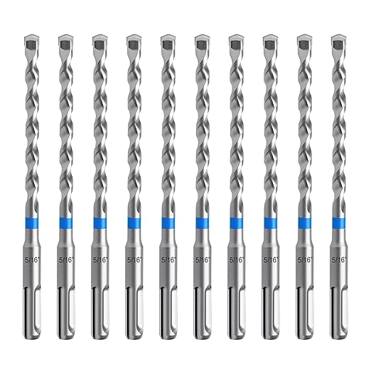 toolant Masonry Drill Bit,SDS Plus Rotary Hammer Drill Bits Set for 5/16" x6inch 10pcs,Carbide Tipped 2-Cutter for Concrete,Masonry and Brick