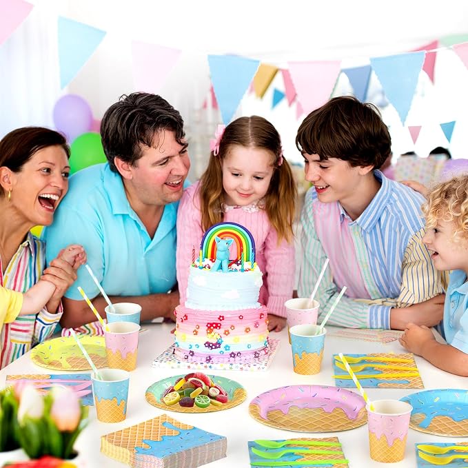 450 Pcs Ice Cream Tableware Set Decorations Summer Ice Cream Cone Paper Plates - Image 5