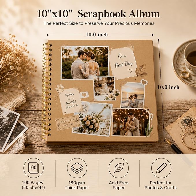 DIY Scrapbook Album 10x10 Inch 100 Pages, Hardcover Kraft Paper | Photo Book - Image 2