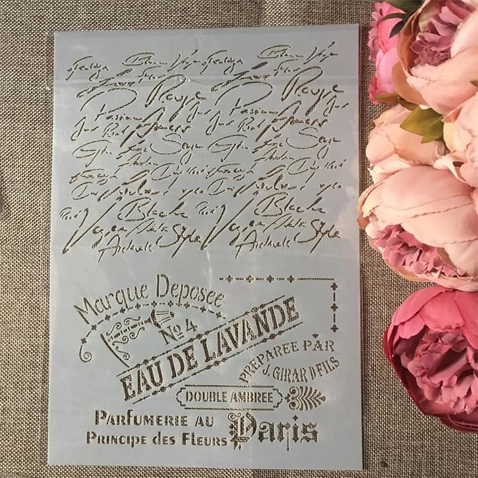 TIAMECH A4 Reusable Vintage Script French Words Stencil - Image 3