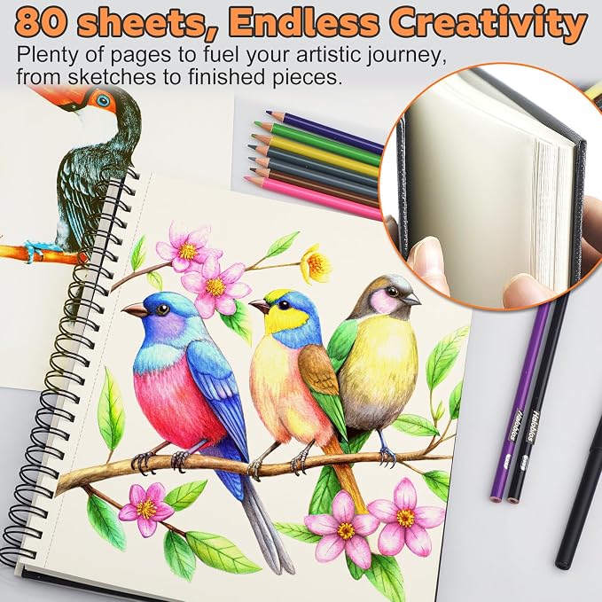9" x 11" Sketch Book，1 Pack 80-Sheets，Double-Sided Hardbound Sketchbook - Image 6