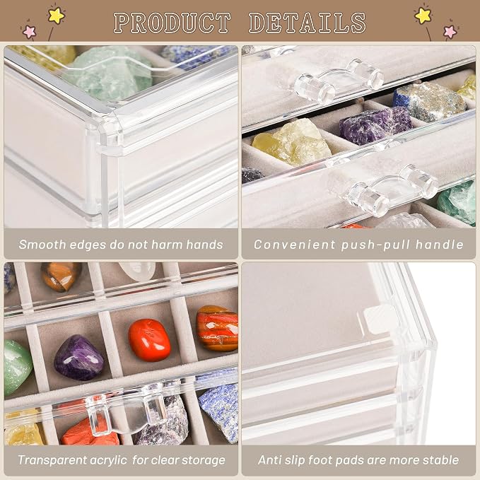Bfttlity Acrylic Rock Display Case, 90 Grids Rock Collection Box - Image 3