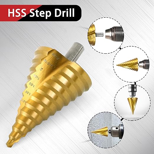 HSS Spiral Groove Step Drill Bit, 12 Steps High-Speed Steel 1/4" to 2-3/8" Drill Bit for Stainless Steel, Aluminum, Plastic, and Wood, Large Multiple Hole Stepped Bit