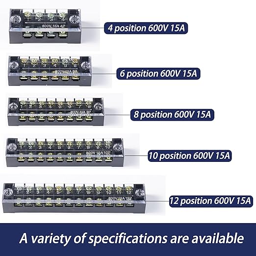 Terminal Block (4 Sets) 4Pcs 10 Positions Dual Row 600V 15A Screw Terminal Strip Blocks with Cover&4Pcs Pre-Insulated Barrier Termina Block Strip&40Pcs Insulated Fork Wire Connector