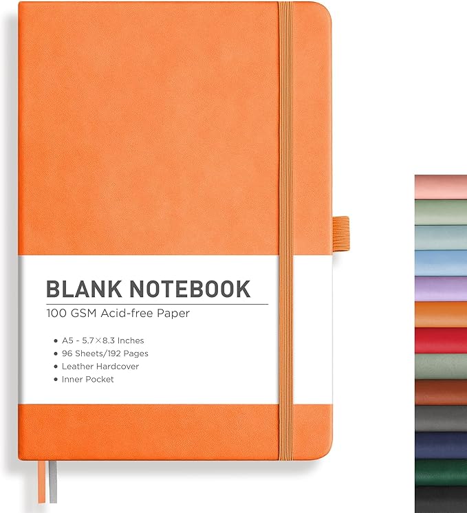 RETTACY Blank Journal Notebook, 192 Pages, A5 Medium Size | Leather Hardcover by RETTACY