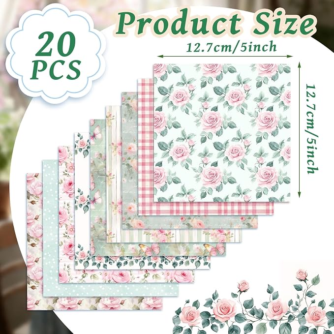 HunnmingRe 20 Pcs 10''x10'' Floral Greenery Quilting Fabric Square Watercolor - Image 2