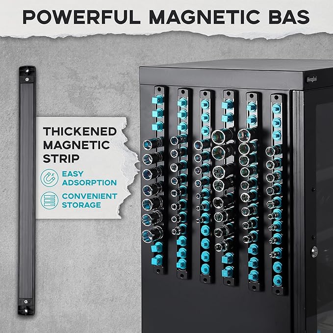 3/8-Inch Drive Magnetic Socket Organizer, Heavy Duty Aluminum Socket Rail Organizer, 360° Swivel Clips Socket Holder Kit for Tool Box, 3/8-Inch Socket Holder x 14 Clips (Aqua Blue)