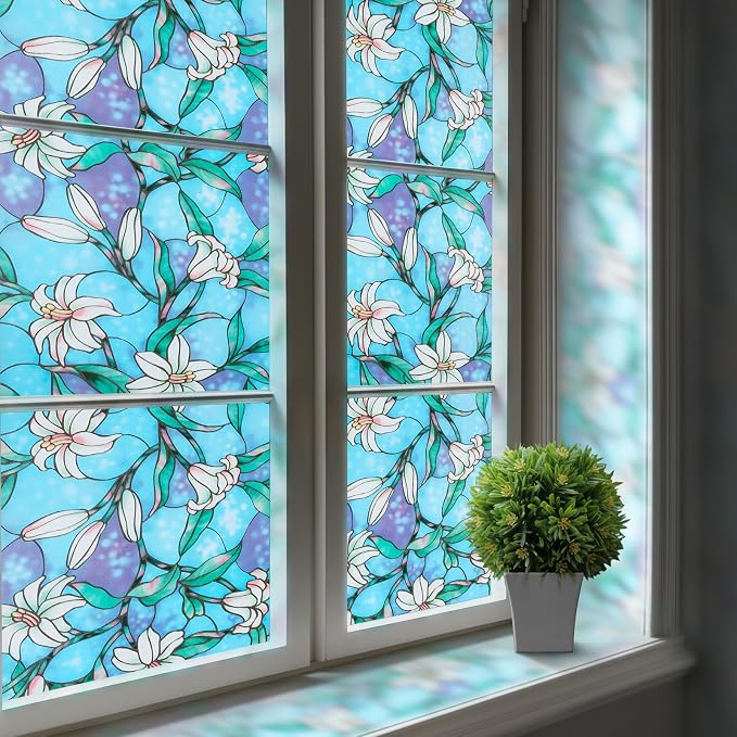 rabbitgoo Stained Glass Window Privacy Film, 23.6" X 118.1" | Anti UV Heat by rabbitgoo