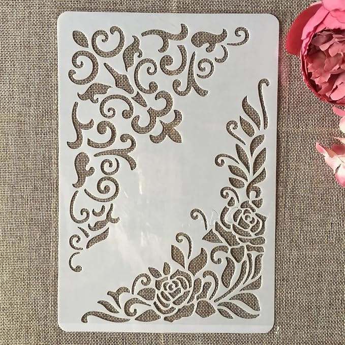 TIAMECH A4 Reusable Vintage Floral Edge Stencil - Image 3