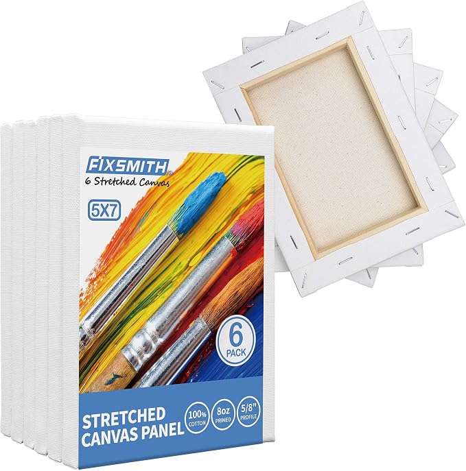 FIXSMITH Stretched White Blank Canvas- 5x7 Inch, 6 Pack, 100% Cotton, 5/8 Inch - Image 5