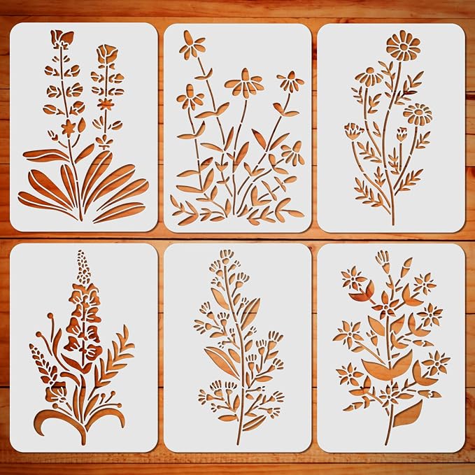 ORIGACH 6 Pcs Field Flowers Stencil by ORIGACH