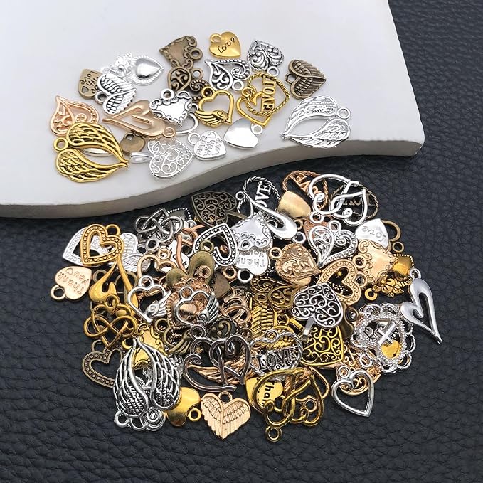 WOCRAFT 100pcs Heart Charms for Jewelry Making Assorted Jewelry Bangle Bracelet - Image 2