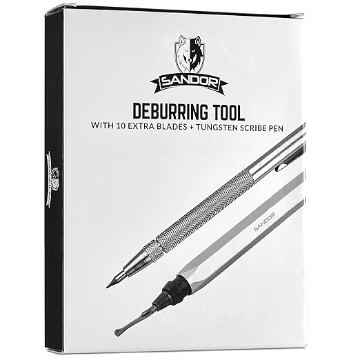 Deburring Tool - 10 Extra Blades and Scribe Pen and Zipper Storage Case - Machinist Tool for Metal, Aluminum, Copper, Plastic Pipe, 3D Printing, Brass