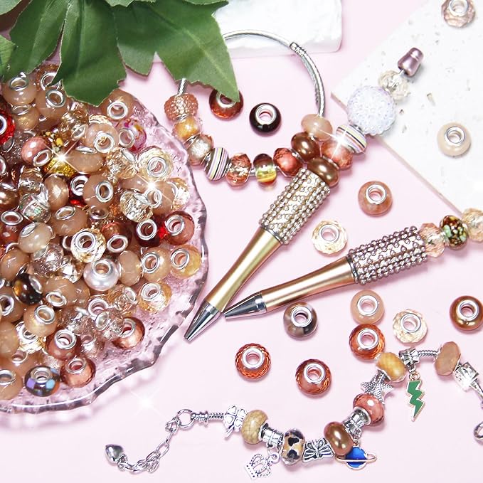 150Pcs Large Hole Beads Spacer Beads Champagne Assorted European Craft Big - Image 3