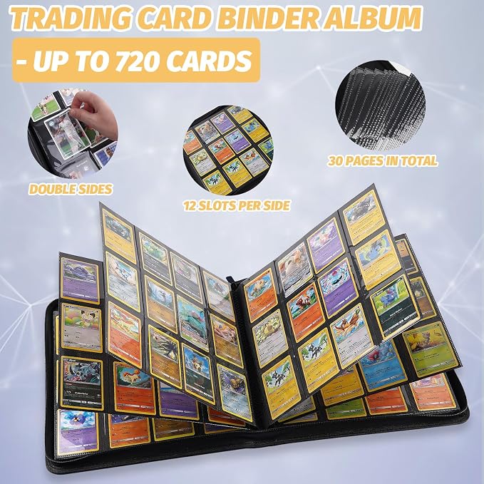 12 Pocket Ringless Side Loading Trading Card Binder, 720 Cards PU Fixed Page - Image 5