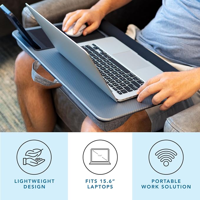 LAPGEAR Home Office Pro Lap Desk – Silver Carbon, Fits 15.6” Laptops - Image 2