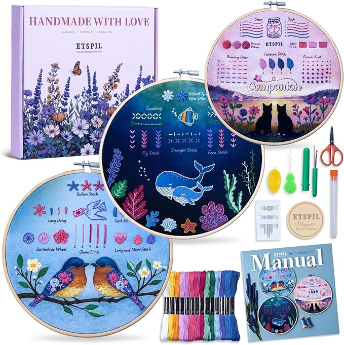 ETSPIL Beginner Embroidery Kit for Adults, Full-Color Print, 4K Video | by ETSPIL