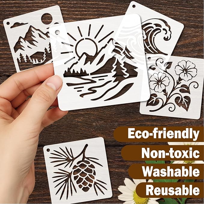 Stencils 4in 50pcs Reusable Plastic Templates Craft Paint Template Nature Style - Image 6