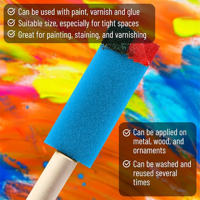 Bates- Foam Paint Brushes with Wood Handle, 1 Inch, 26 Pack, Sponge Brushes - Image 3