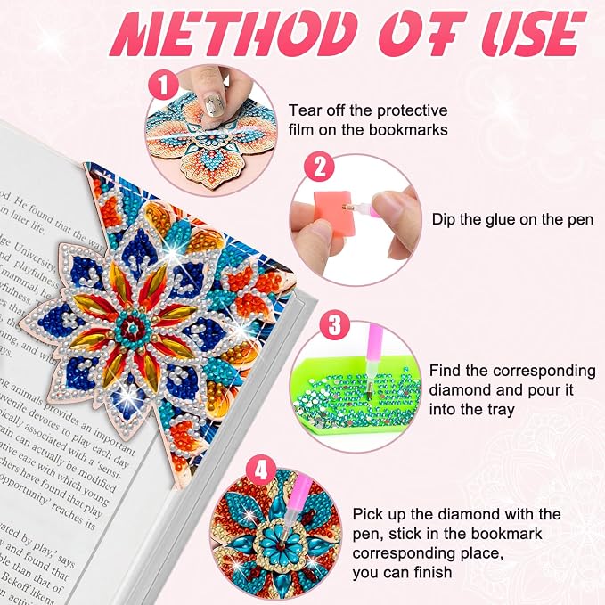 WIVICO 4Pcs Diamond Painting Bookmarks, Diamond Pearl Art Kits - Image 5
