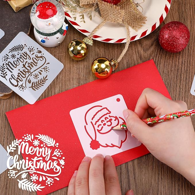 Augshy Christmas Snowman Face Stencils, 56 Pack Reusable Plastic Drawing - Image 3