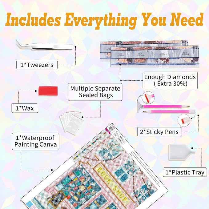 Book Shop Diamond Art Kits for Adults Beginners 12x16 in, DIY Craft Gift | - Image 6
