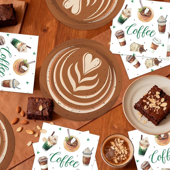 40Pcs Coffee Birthday Decorations Disposable Latte Bridal Shower Plates and - Image 6