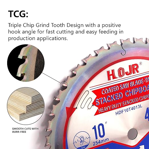 Circular Saw Blade Woodworking TA Series,10" 40-Tooth 5/8" Arbor, Triple Chip Grind Tooth,for Laminate, Melamine, Special Anti-Thermal Adhesion Coating on Cutting Edge, HDF 10" 40T TA