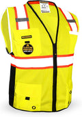 KwikSafety - Charlotte, NC - BIG KAHUNA Safety Vest [11 Pockets] Class 2 ANSI OSHA Reflective Vest Durable High Visibility Vest Construction Safety Vest for Men Industrial Work Gear/Yellow Large