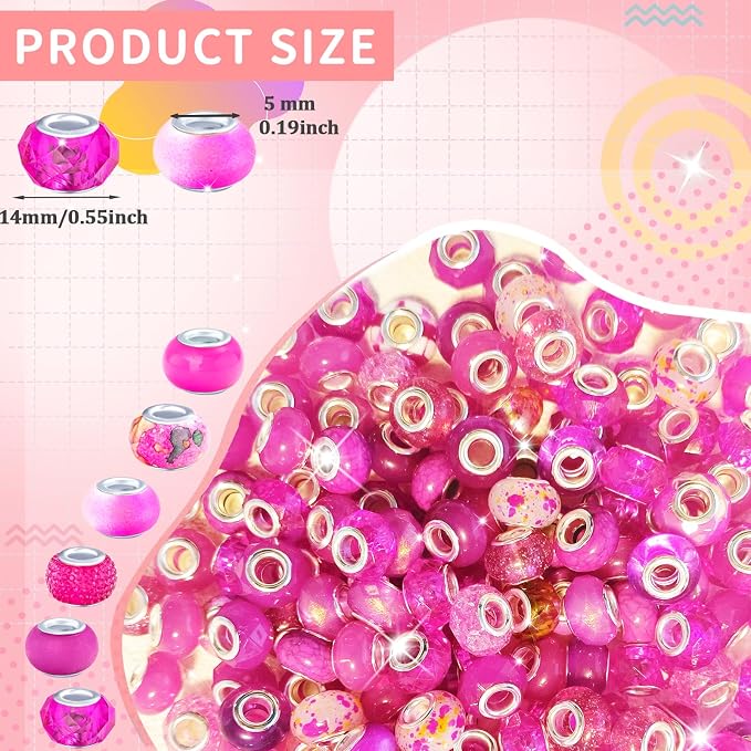 Large Hole Beads Spacer Beads Rose Red Assorted European Craft Big Beads Large - Image 2