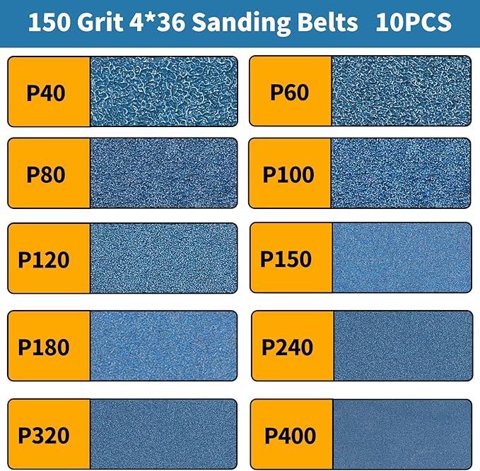 10-Piece 4 x 36 Inch 150 Grit Zirconia Sanding Belts, Heavy Duty Long-lasting Sanding Bands for Belt Sander, Rust Paint Removal, Wood Metal Grinding and Finishing