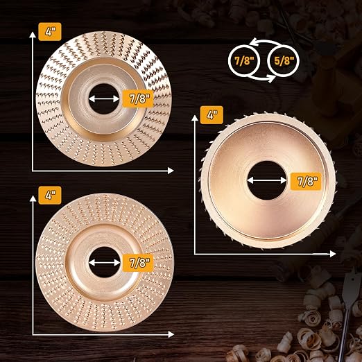 BLEKOO 5PC Angle Grinder Wood Carving Disc Set, 5/8" Arbor, Wood Shaper & Stump - Image 3