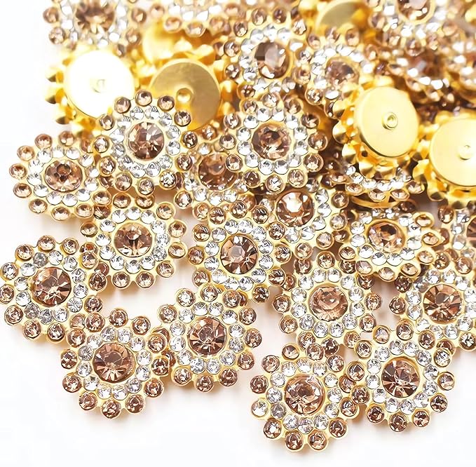14mm 150pcs Crystals Yellow Glass Gems Sew on Rhinestones, Metal Base Claw by Unknown