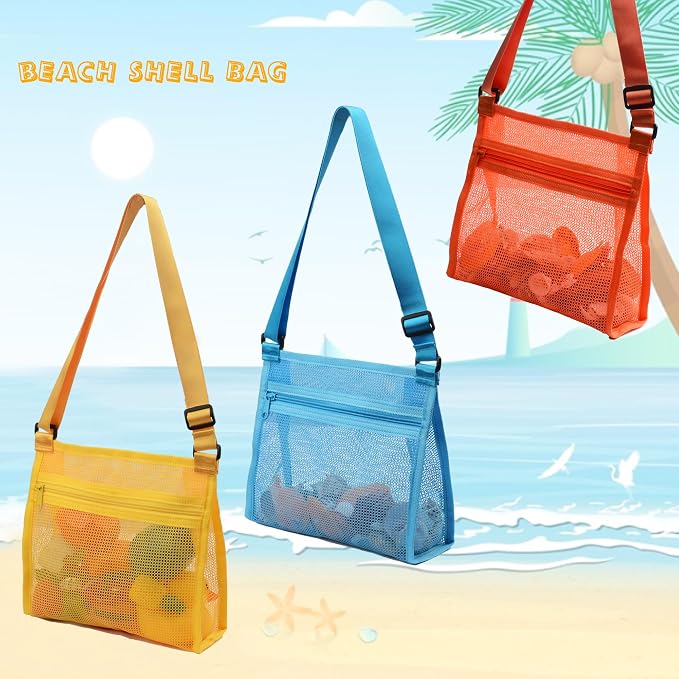 MUYIZI Mesh Beach Bag for Shells Collecting 3 Pack, Shell Bags for Beach - Image 4
