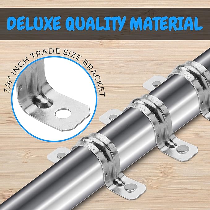 OHLECTRIC Heavy Duty Pipe Strap (50 Pack - ¾ Inch) Zinc Plated Steel Conduit Clamps, 2 Hole Steel EMT Pipe Strap U Bracket, Zinc Coated Tension Tube Clip, Metal Pipe Clamp for EMT Conduits