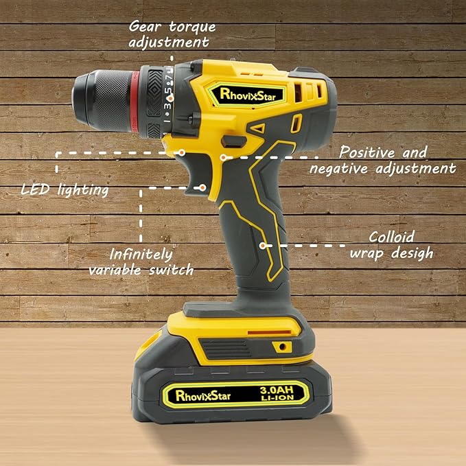Cordless Drill Set with Battery and Charger, Power Drill Tool Set 20v, 3/8-Inch Keyless Chuck, Variable Speed