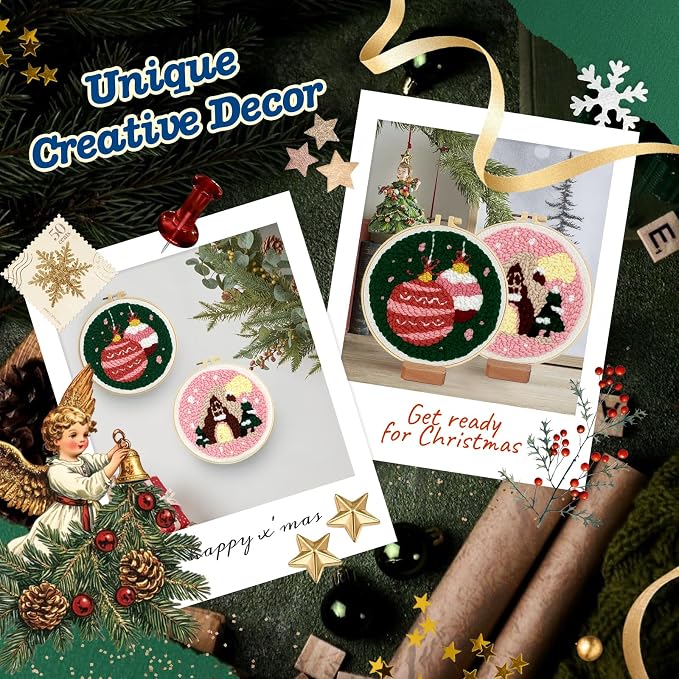 yuegool 2PCS Christmas Punch Needle Decoration Kit, Easy DIY Punch Needle - Image 5
