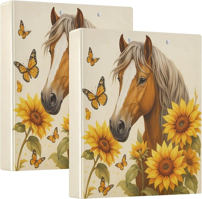 Horse Round Ring Binders 1.5 Inch Butterfly Sunflower 3 Ring Clipboard Binder - Image 8