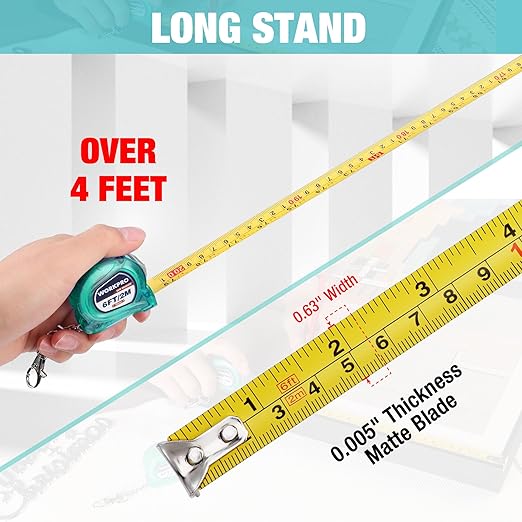 WORKPRO Mini Tape Measure, 2 Pcs 6FT Retractable Easy Reading Keychain Tape Measurement, Inch/Metric Scale Pocket Size Small Tape Measure for Engineer, Portable, ABS Protective Casing, Green