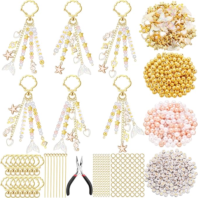Cunno 776 Pcs Beach Seashell Bag Charm Making Kit, Ocean Coastal DIY Keychain by Cunno