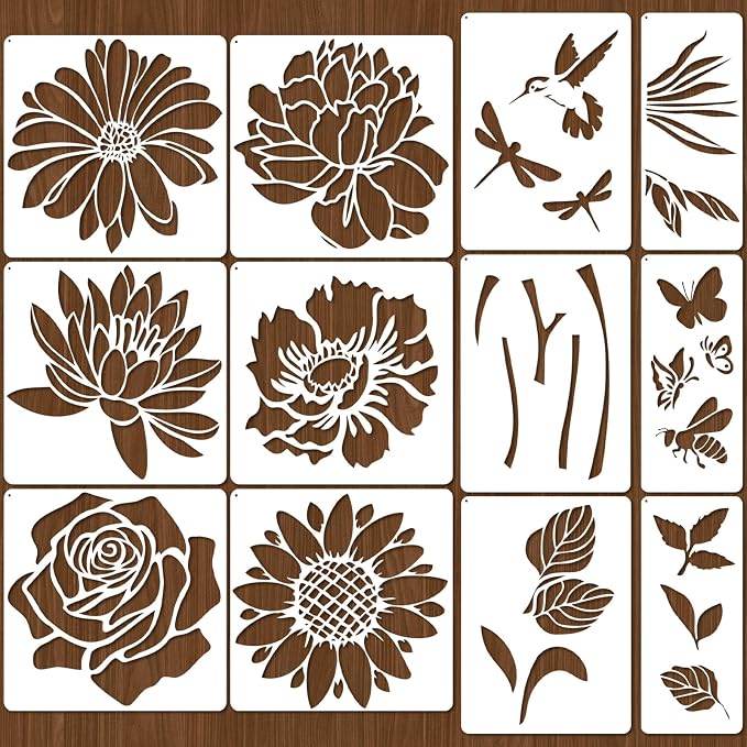 12 PCS Large Flower Painting Stencils, Reusable Sunflower Stencils - Image 2
