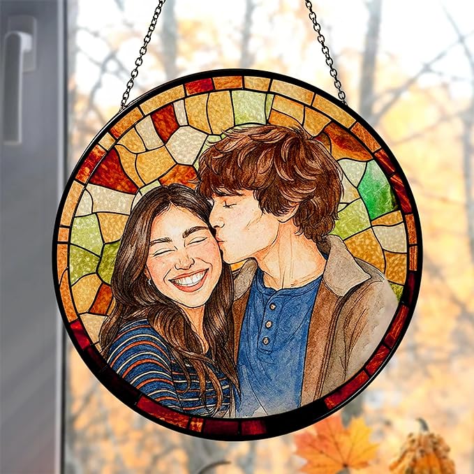 Personalized Couples Photo Faux Stained Glass Sun Catcher, Photo Cuople by Noni